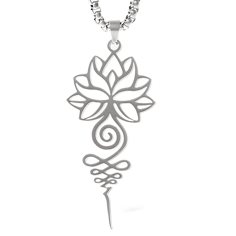 Nimara Ritual Lotus Unalome Chakra Symbol Design Stainless Steel Enlightenment Necklace Pendant