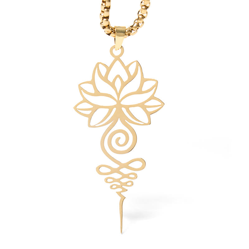 Nimara Ritual Lotus Unalome Chakra Symbol Design Stainless Steel Enlightenment Necklace Pendant