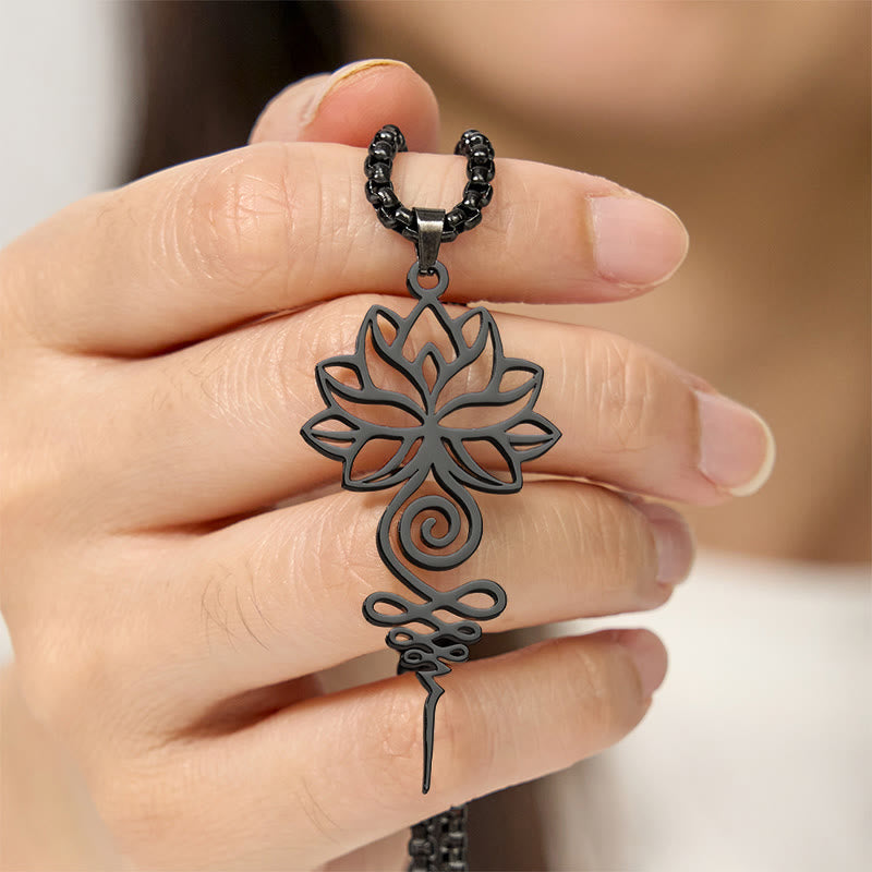 Nimara Ritual Lotus Unalome Chakra Symbol Design Stainless Steel Enlightenment Necklace Pendant