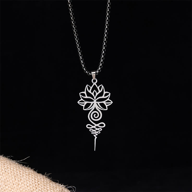 Nimara Ritual Lotus Unalome Chakra Symbol Design Stainless Steel Enlightenment Necklace Pendant