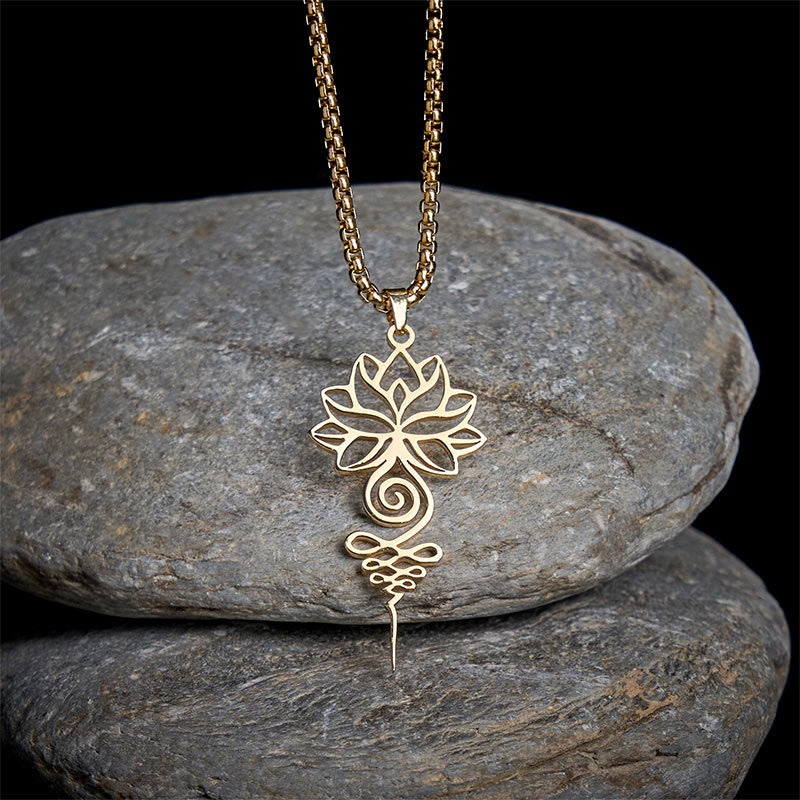 Nimara Ritual Lotus Unalome Chakra Symbol Design Stainless Steel Enlightenment Necklace Pendant