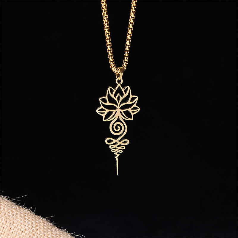 Nimara Ritual Lotus Unalome Chakra Symbol Design Stainless Steel Enlightenment Necklace Pendant