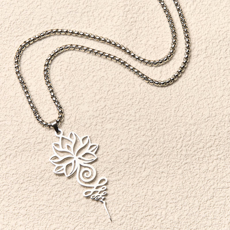 Nimara Ritual Lotus Unalome Chakra Symbol Design Stainless Steel Enlightenment Necklace Pendant