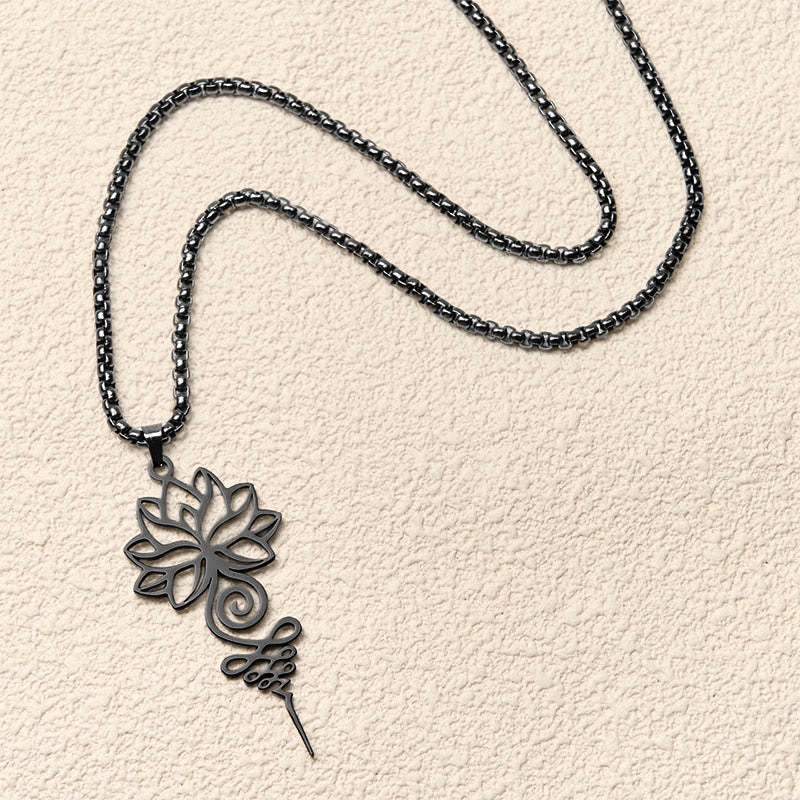 Nimara Ritual Lotus Unalome Chakra Symbol Design Stainless Steel Enlightenment Necklace Pendant