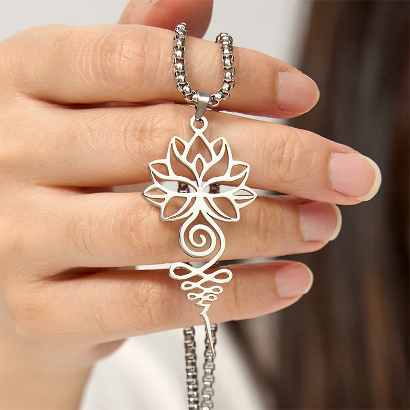 Nimara Ritual Lotus Unalome Chakra Symbol Design Stainless Steel Enlightenment Necklace Pendant