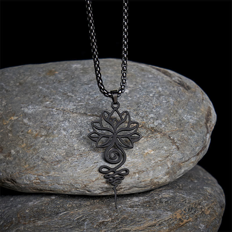Nimara Ritual Lotus Unalome Chakra Symbol Design Stainless Steel Enlightenment Necklace Pendant