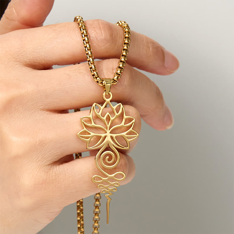 Nimara Ritual Lotus Unalome Chakra Symbol Design Stainless Steel Enlightenment Necklace Pendant
