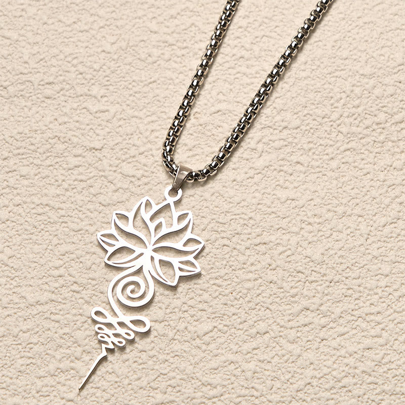 Nimara Ritual Lotus Unalome Chakra Symbol Design Stainless Steel Enlightenment Necklace Pendant