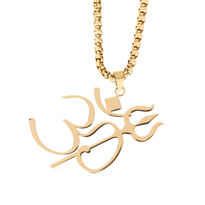 Nimara Ritual Trident OM Symbol Stainless Steel Connection Necklace Pendant