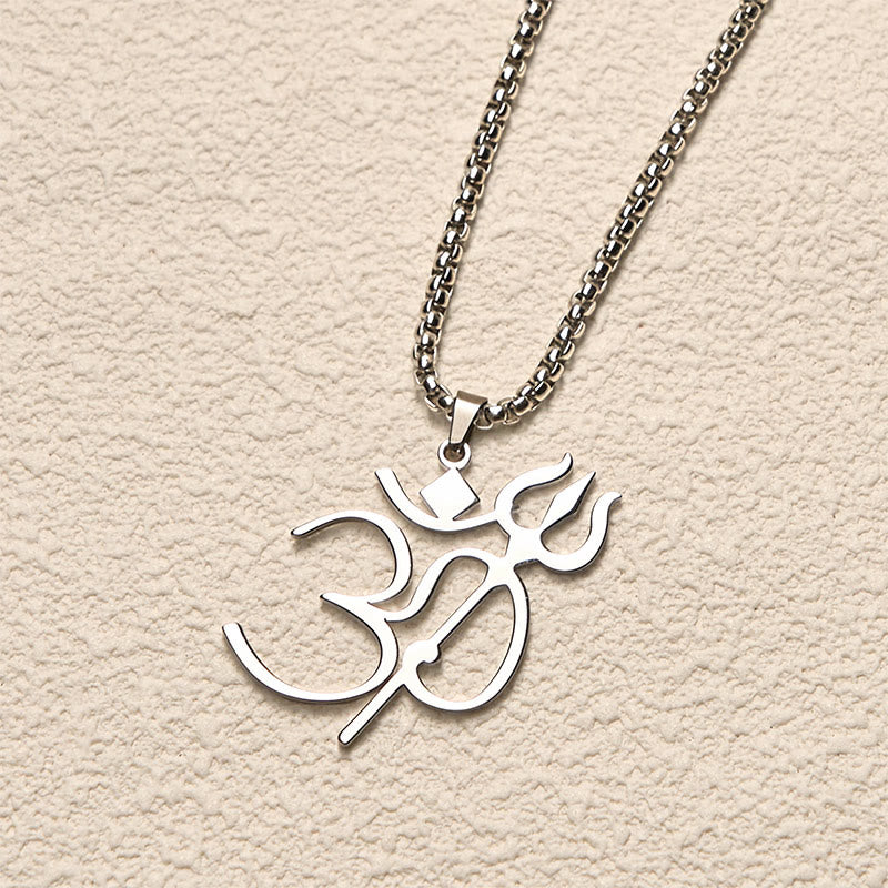 Nimara Ritual Trident OM Symbol Stainless Steel Connection Necklace Pendant