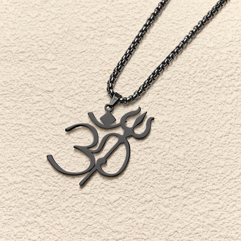 Nimara Ritual Trident OM Symbol Stainless Steel Connection Necklace Pendant