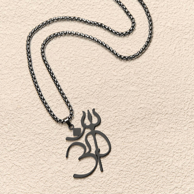 Nimara Ritual Trident OM Symbol Stainless Steel Connection Necklace Pendant