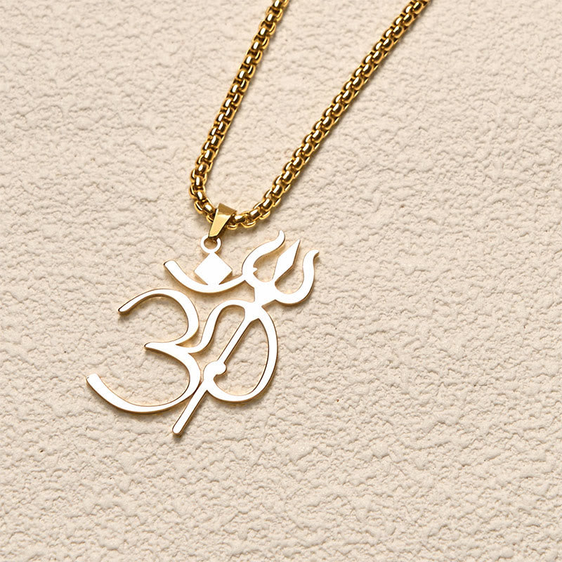 Nimara Ritual Trident OM Symbol Stainless Steel Connection Necklace Pendant