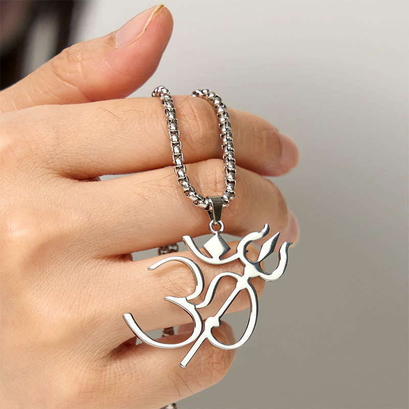 Nimara Ritual Trident OM Symbol Stainless Steel Connection Necklace Pendant