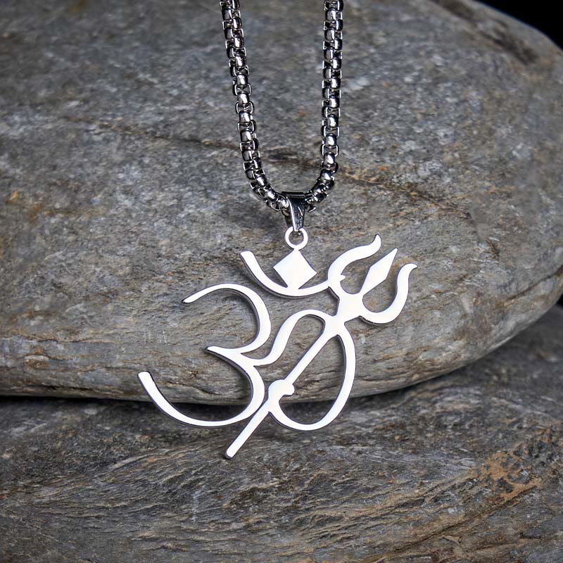 Nimara Ritual Trident OM Symbol Stainless Steel Connection Necklace Pendant