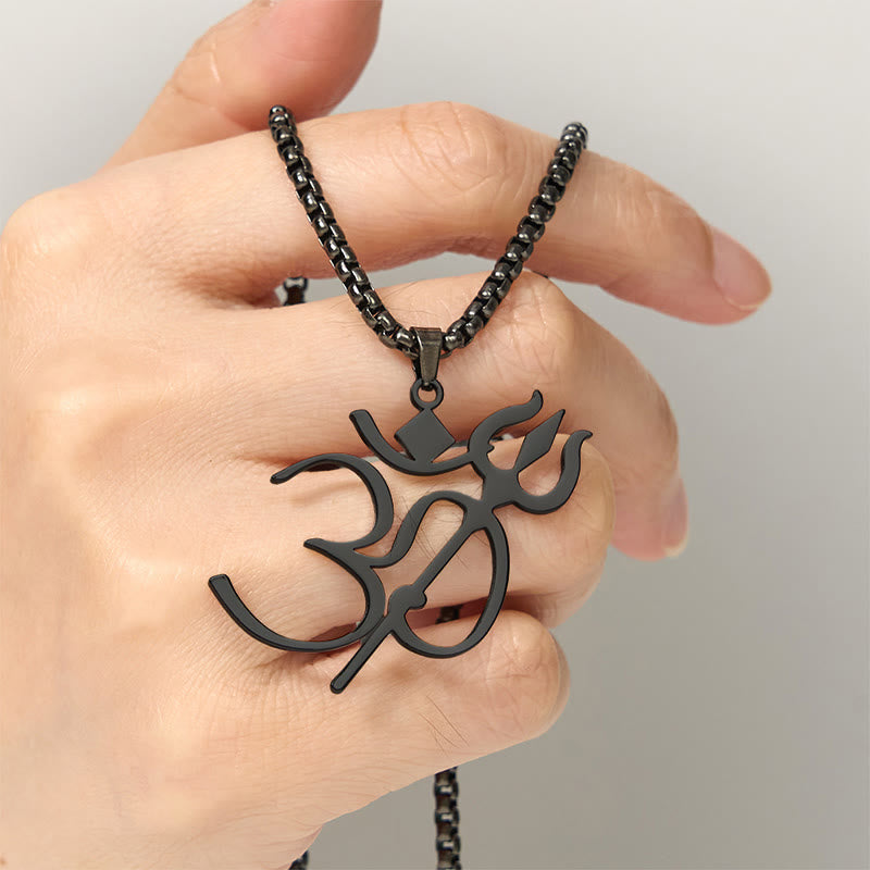 Nimara Ritual Trident OM Symbol Stainless Steel Connection Necklace Pendant