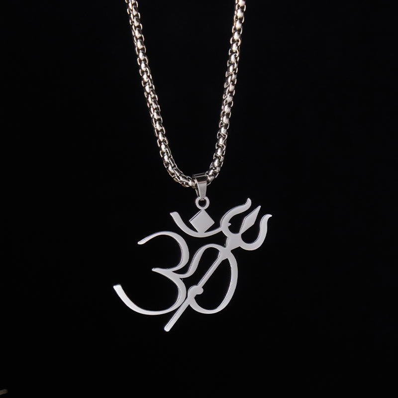 Nimara Ritual Trident OM Symbol Stainless Steel Connection Necklace Pendant