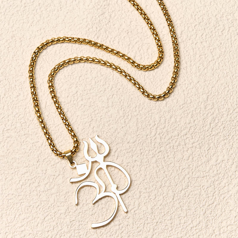 Nimara Ritual Trident OM Symbol Stainless Steel Connection Necklace Pendant