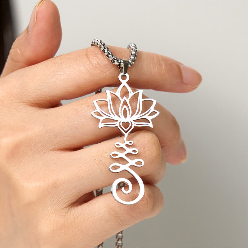 Nimara Ritual Chakra Symbol Irregular Design Lotus Stainless Steel Enlightenment Necklace Pendant