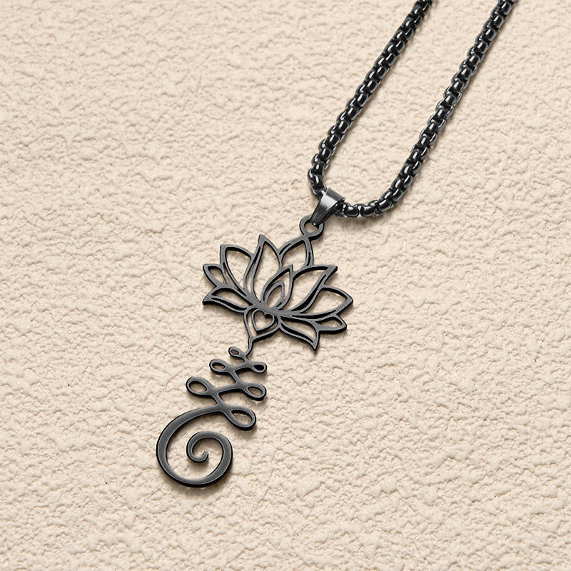 Nimara Ritual Chakra Symbol Irregular Design Lotus Stainless Steel Enlightenment Necklace Pendant