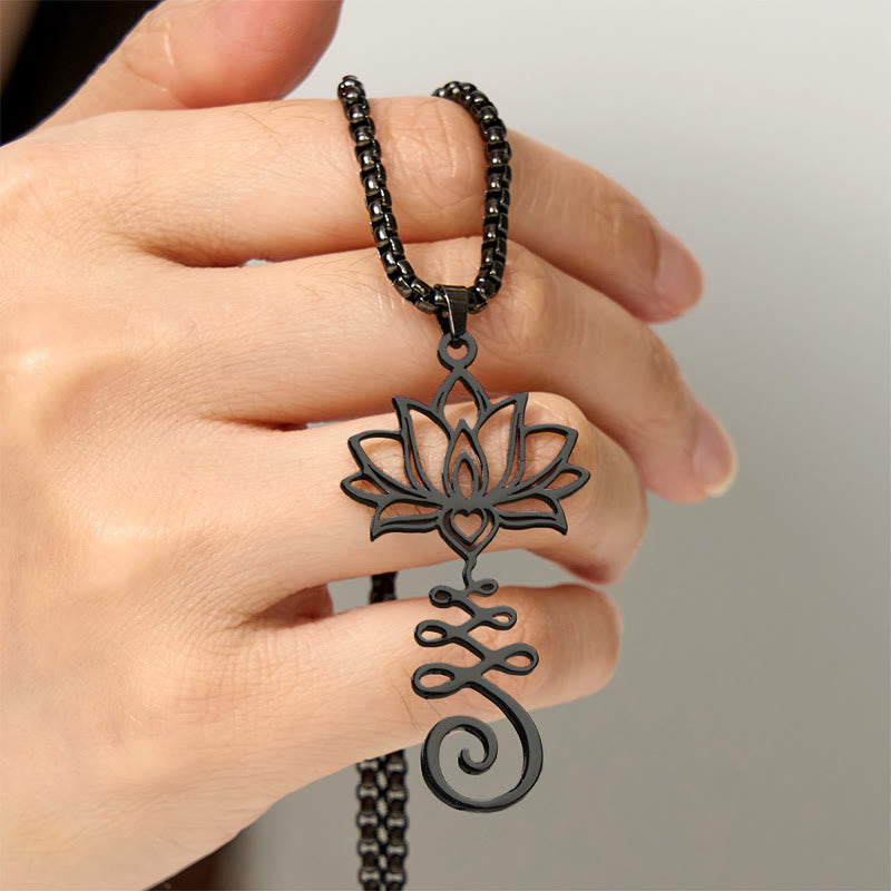 Nimara Ritual Chakra Symbol Irregular Design Lotus Stainless Steel Enlightenment Necklace Pendant