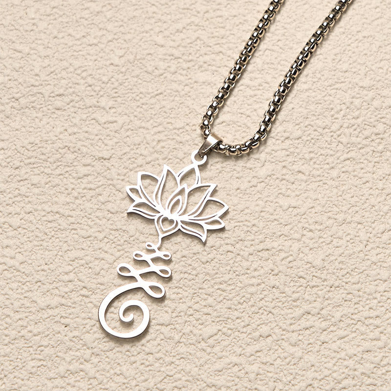 Nimara Ritual Chakra Symbol Irregular Design Lotus Stainless Steel Enlightenment Necklace Pendant