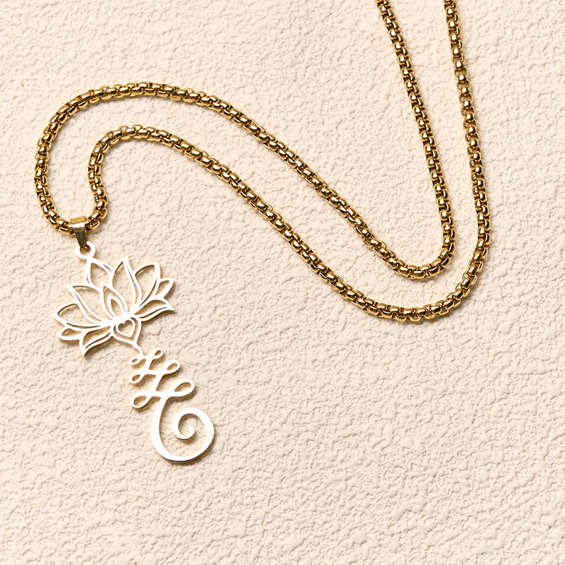 Nimara Ritual Chakra Symbol Irregular Design Lotus Stainless Steel Enlightenment Necklace Pendant