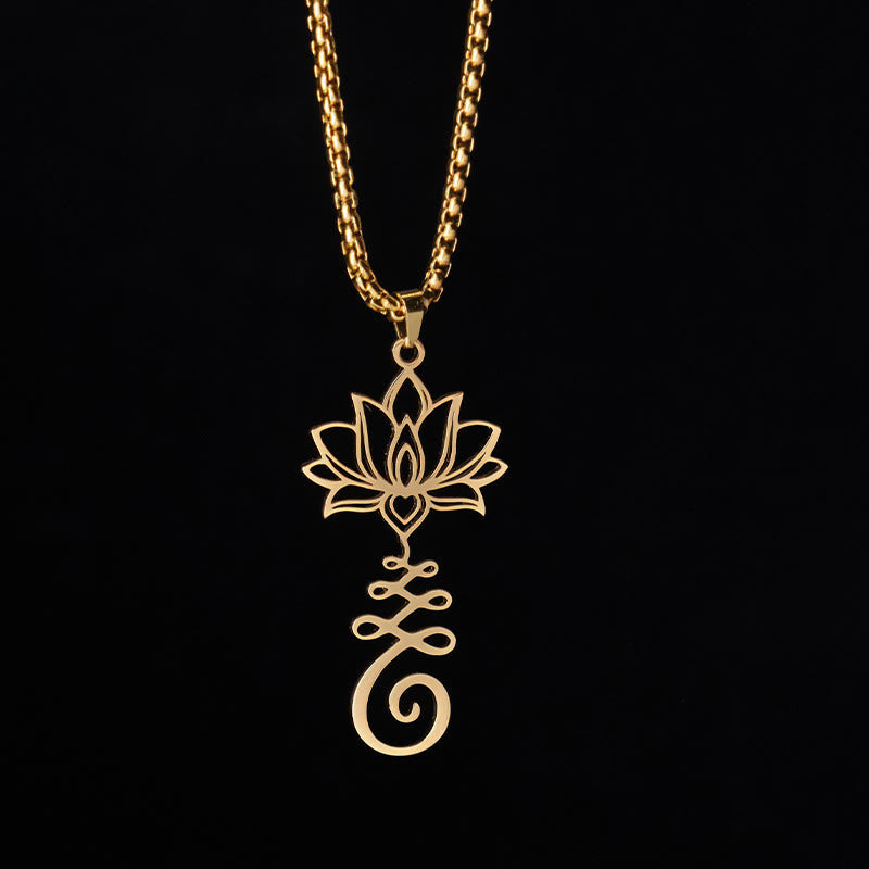 Nimara Ritual Chakra Symbol Irregular Design Lotus Stainless Steel Enlightenment Necklace Pendant