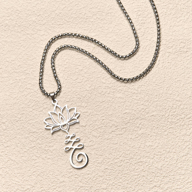 Nimara Ritual Chakra Symbol Irregular Design Lotus Stainless Steel Enlightenment Necklace Pendant
