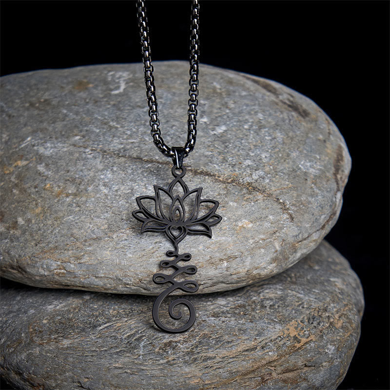 Nimara Ritual Chakra Symbol Irregular Design Lotus Stainless Steel Enlightenment Necklace Pendant