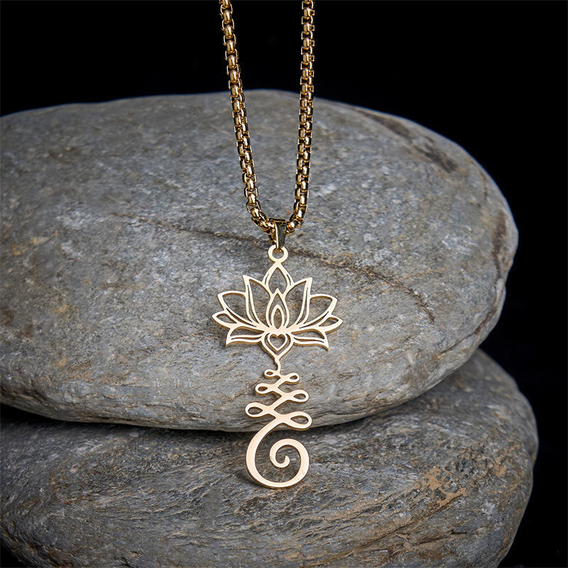Nimara Ritual Chakra Symbol Irregular Design Lotus Stainless Steel Enlightenment Necklace Pendant