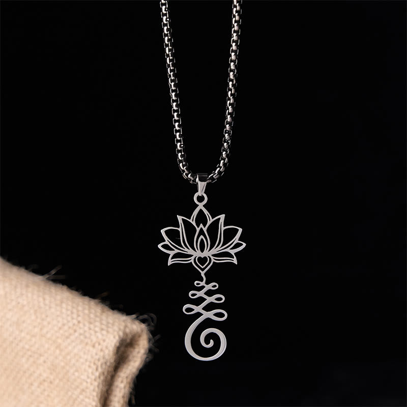 Nimara Ritual Chakra Symbol Irregular Design Lotus Stainless Steel Enlightenment Necklace Pendant