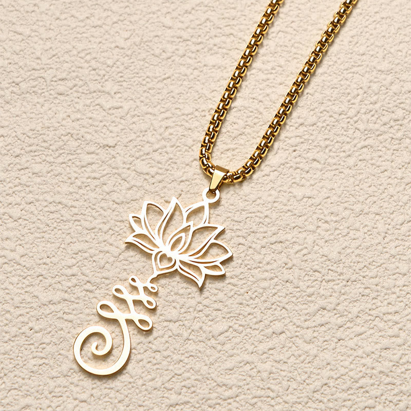 Nimara Ritual Chakra Symbol Irregular Design Lotus Stainless Steel Enlightenment Necklace Pendant