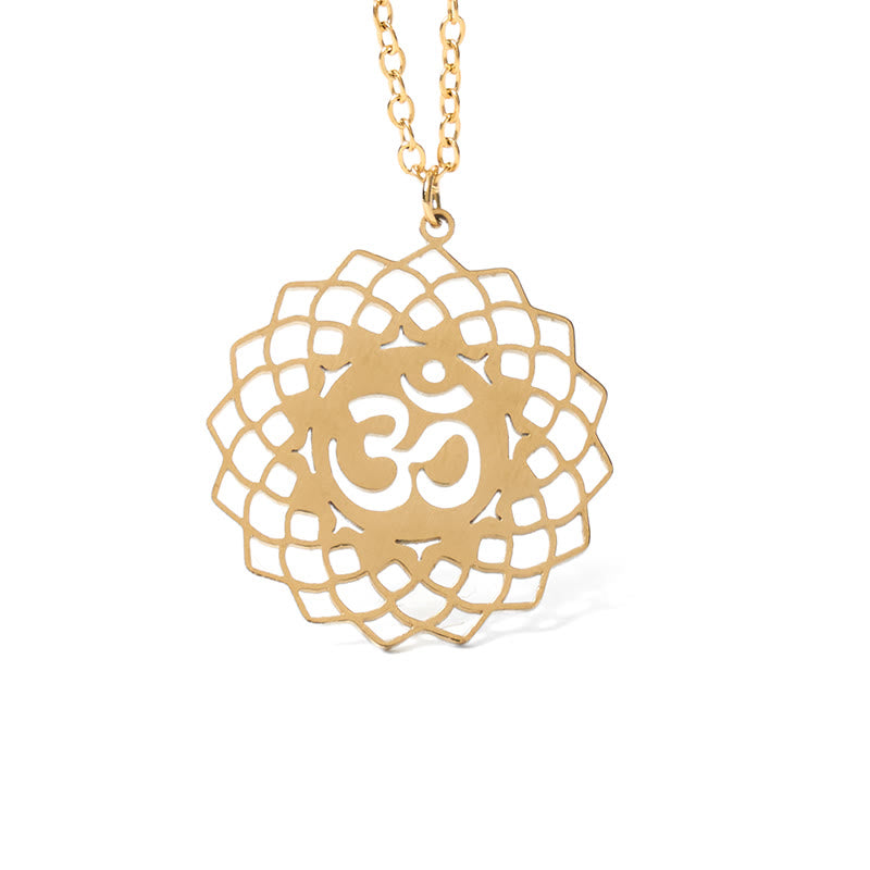 Nimara Ritual Hollow Lotus Design Om Symbol Stainless Steel Connection Necklace Pendant