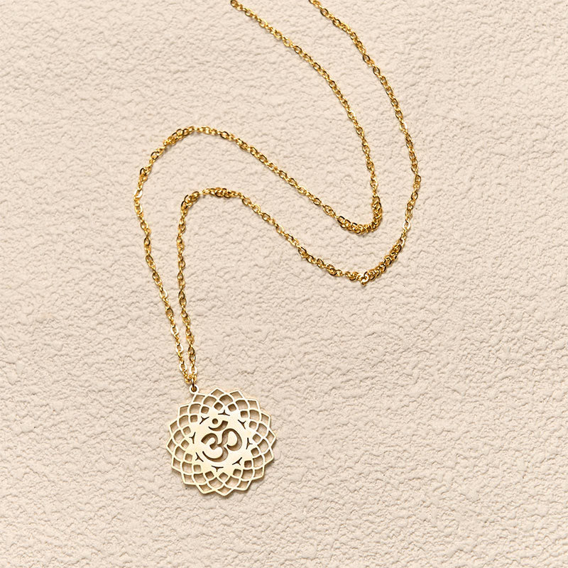 Nimara Ritual Hollow Lotus Design Om Symbol Stainless Steel Connection Necklace Pendant