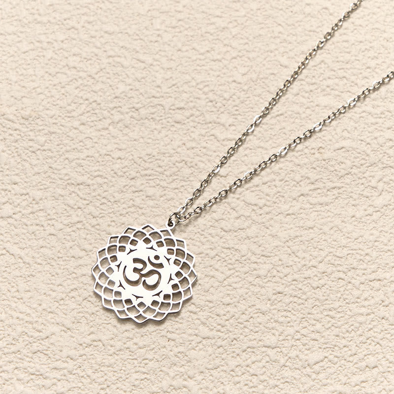 Nimara Ritual Hollow Lotus Design Om Symbol Stainless Steel Connection Necklace Pendant