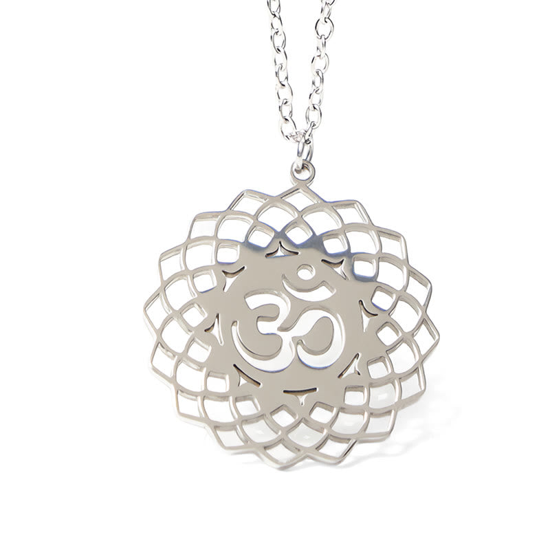 Nimara Ritual Hollow Lotus Design Om Symbol Stainless Steel Connection Necklace Pendant