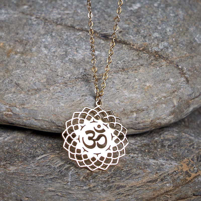 Nimara Ritual Hollow Lotus Design Om Symbol Stainless Steel Connection Necklace Pendant