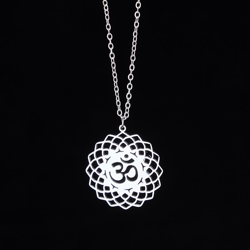 Nimara Ritual Hollow Lotus Design Om Symbol Stainless Steel Connection Necklace Pendant