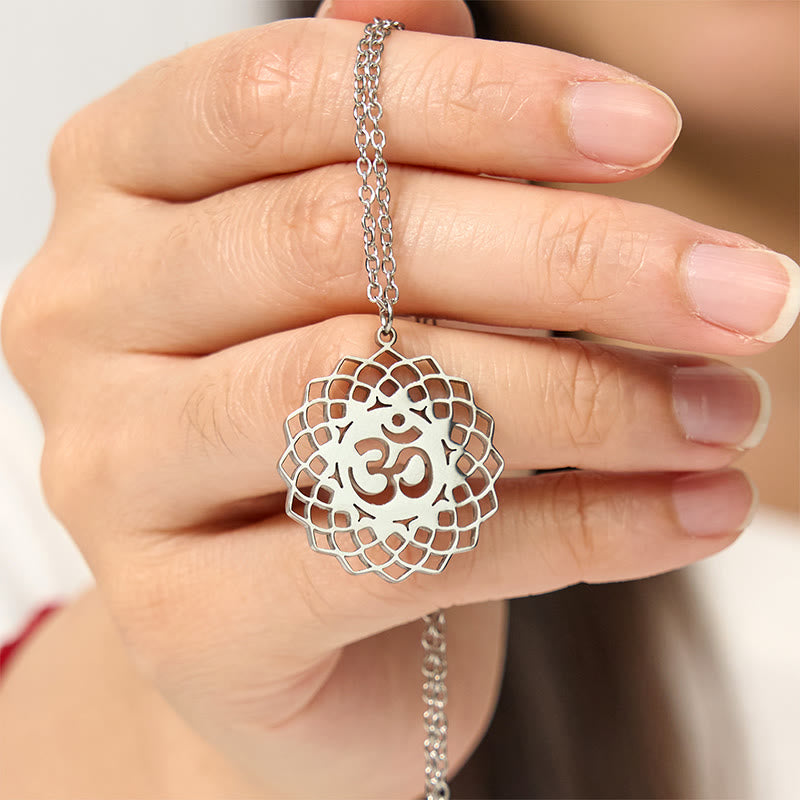 Nimara Ritual Hollow Lotus Design Om Symbol Stainless Steel Connection Necklace Pendant