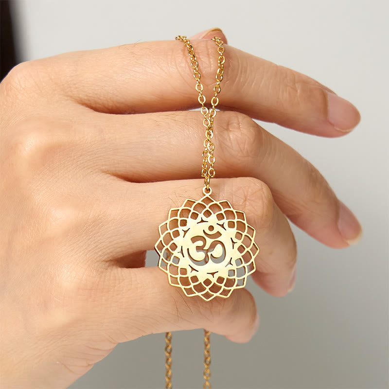 Nimara Ritual Hollow Lotus Design Om Symbol Stainless Steel Connection Necklace Pendant