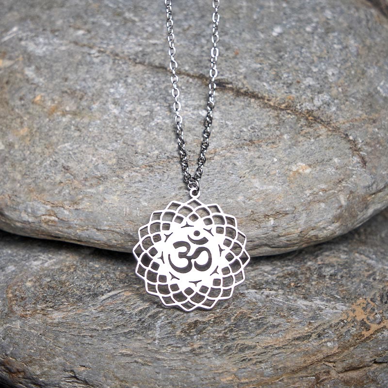 Nimara Ritual Hollow Lotus Design Om Symbol Stainless Steel Connection Necklace Pendant