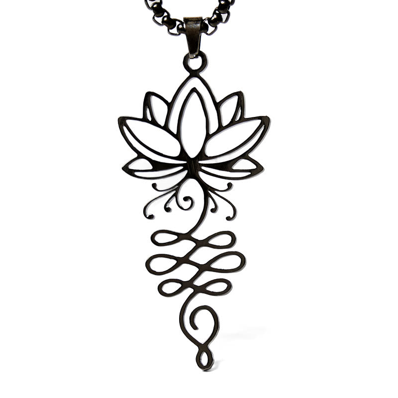 Nimara Ritual Lotus Vines Design Chakra Symbol Stainless Steel Enlightenment Necklace Pendant