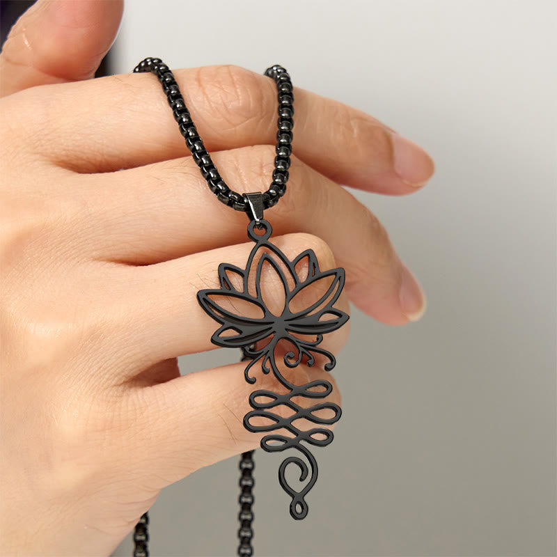 Nimara Ritual Lotus Vines Design Chakra Symbol Stainless Steel Enlightenment Necklace Pendant