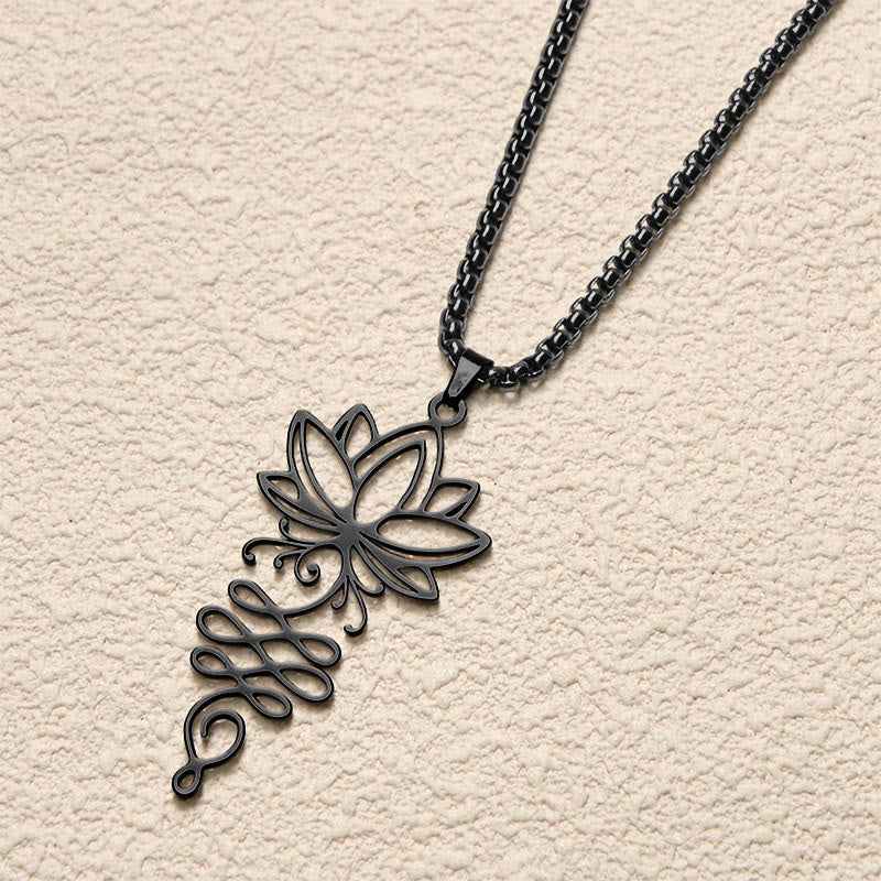 Nimara Ritual Lotus Vines Design Chakra Symbol Stainless Steel Enlightenment Necklace Pendant