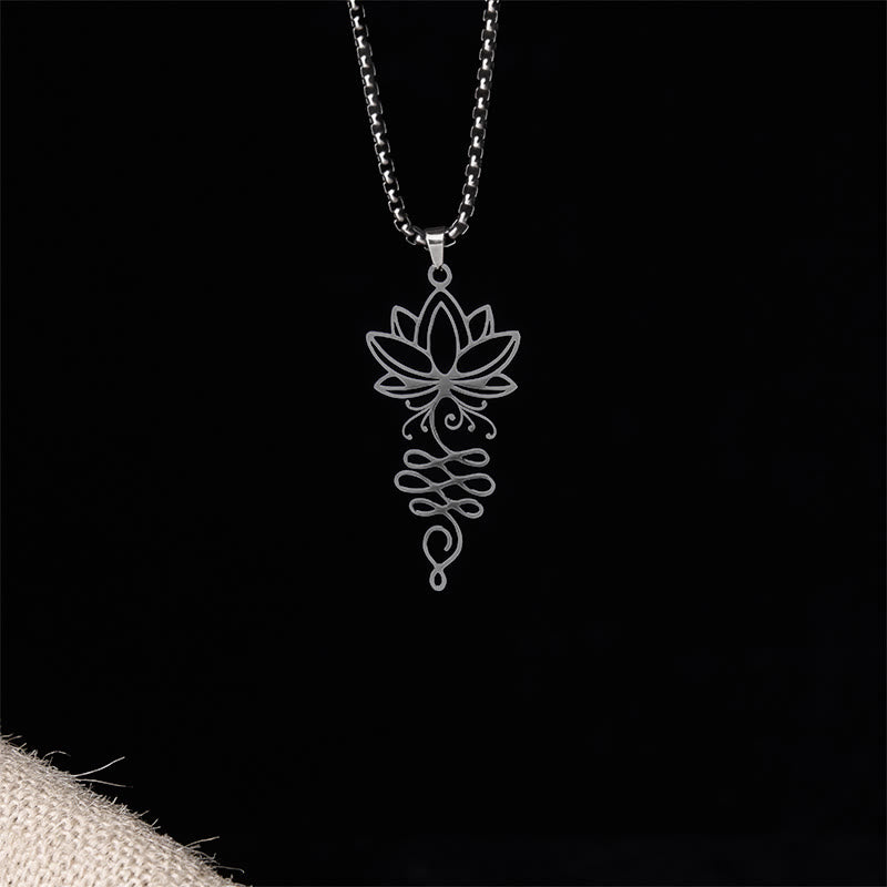 Nimara Ritual Lotus Vines Design Chakra Symbol Stainless Steel Enlightenment Necklace Pendant