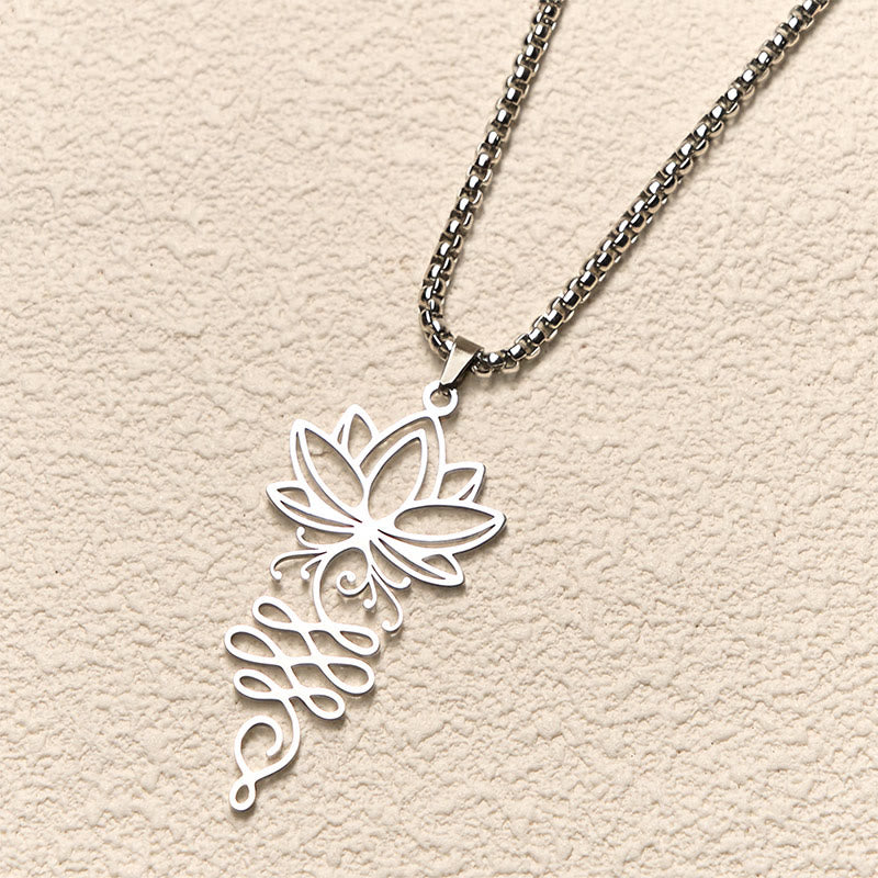Nimara Ritual Lotus Vines Design Chakra Symbol Stainless Steel Enlightenment Necklace Pendant