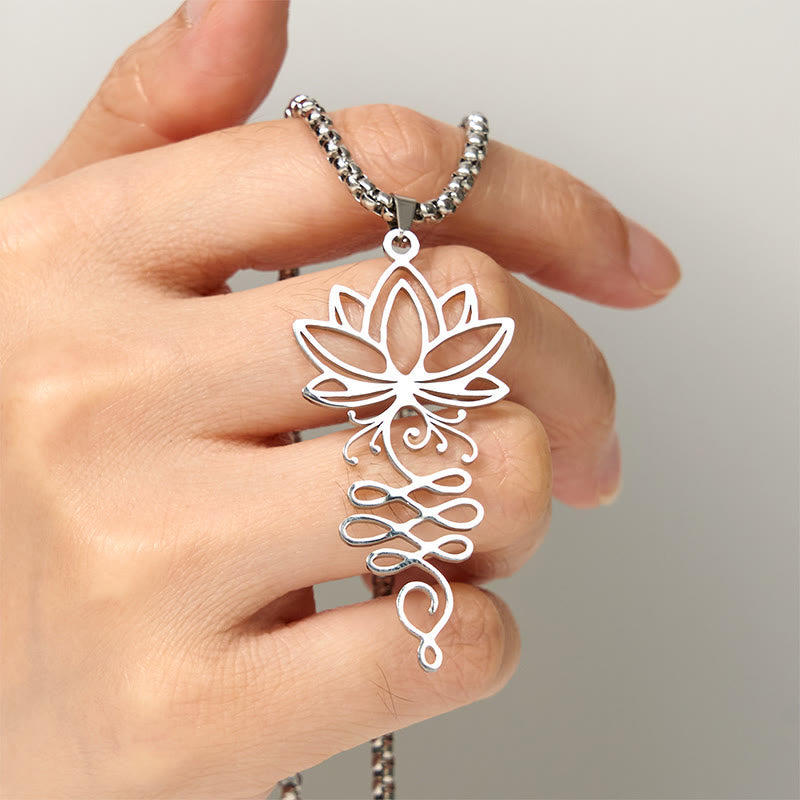 Nimara Ritual Lotus Vines Design Chakra Symbol Stainless Steel Enlightenment Necklace Pendant