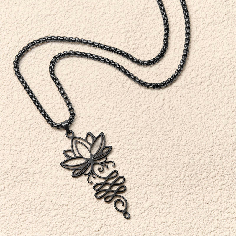 Nimara Ritual Lotus Vines Design Chakra Symbol Stainless Steel Enlightenment Necklace Pendant