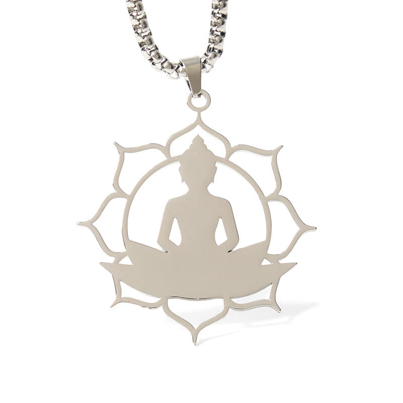 Nimara Ritual Vintage Lotus Sitting Buddha Design Stainless Steel Enlightenment Necklace Pendant